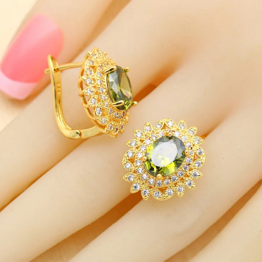 XOTICA Luxury 18k Gold Plated Zircon Jewelry Set for Women Including Earrings Necklace Pendant Ring Bracelet for Parties Weddings