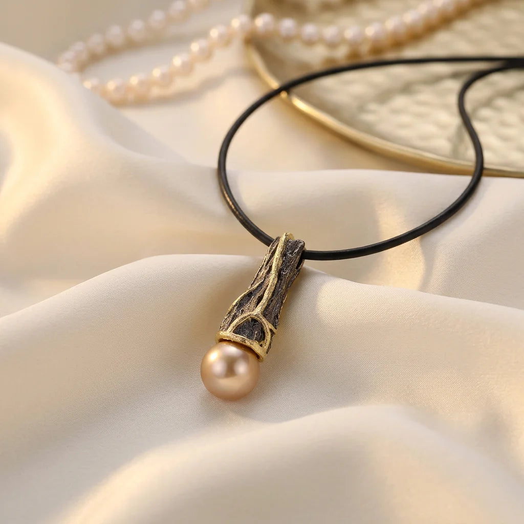 Fashion Italy Handmade 925 Sterling Silver Vintage Charm Pendant with 18K Gold Plated Shell Pearl Unisex Everyday Wear