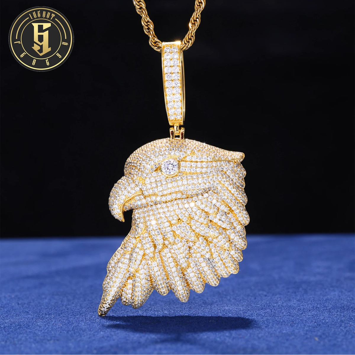 Jewelry Factory Wholesale Luxury Hip Hop Mens 18K Gold Plated Brass AAAAA CZ Diamond Iced Out Bald Eagle Pendant