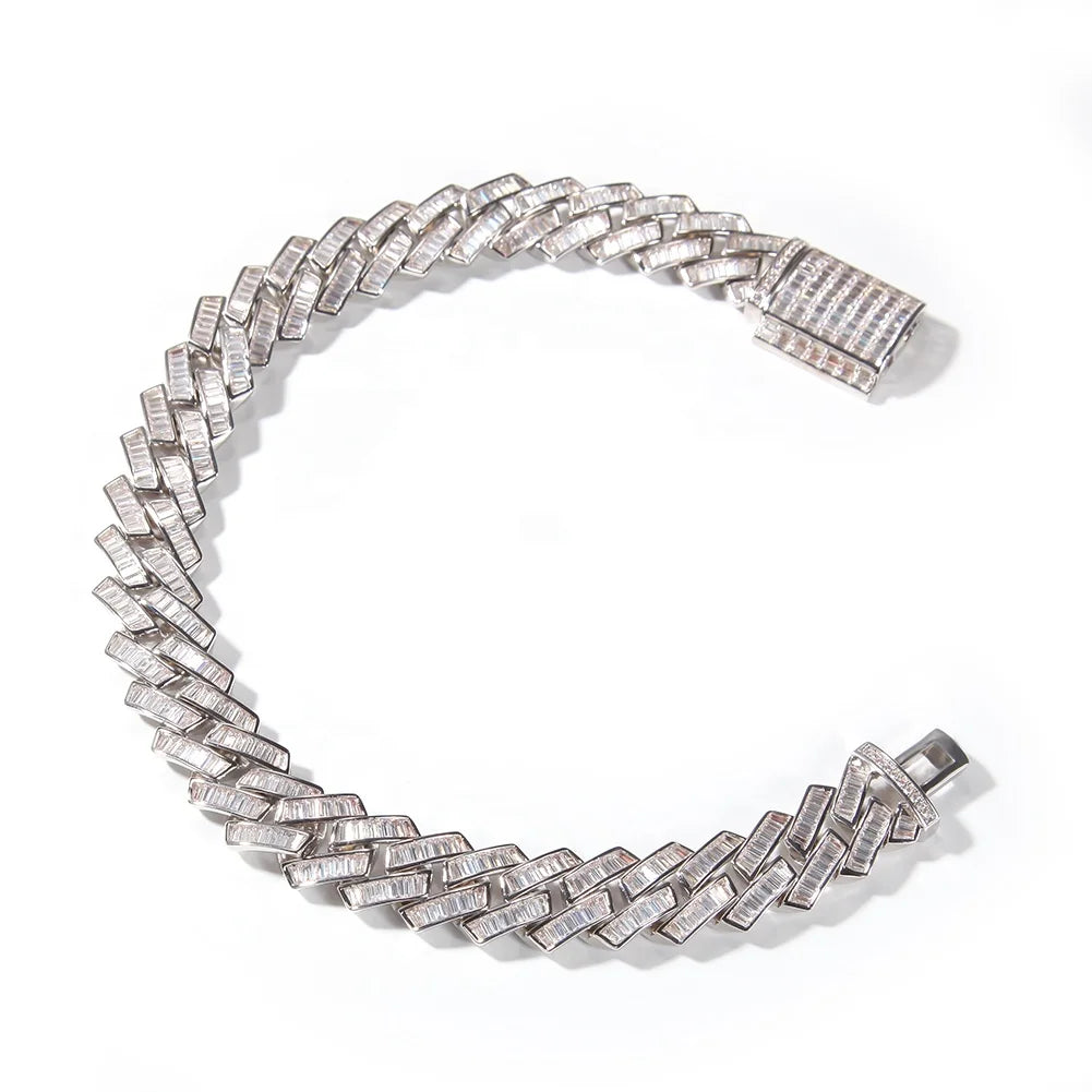 New 20mm Hip Hop Miami Cuban Chain Brass Iced Out Baguette Square Zirconia Necklace Jewelry for Men Women Iced Cuban Link Chains