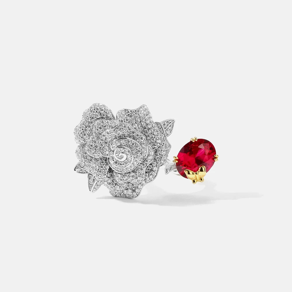 MuShan Jewelry Factory S925 Pure Silver Rose Ring With Real Gold Plating New Type of CrossBorder Jewelry From Europe and America