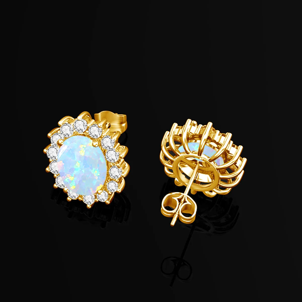 ArtistA 18K Gold Plated Opal Jewelry Sets Classic Princess Diana Style Ring Stud Necklace Wedding Silver Jewelry Set