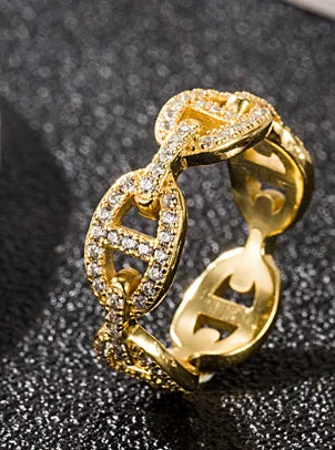 S&S 925 Silver Full Diamond Double-D Stackable Ring | Gold & Silver