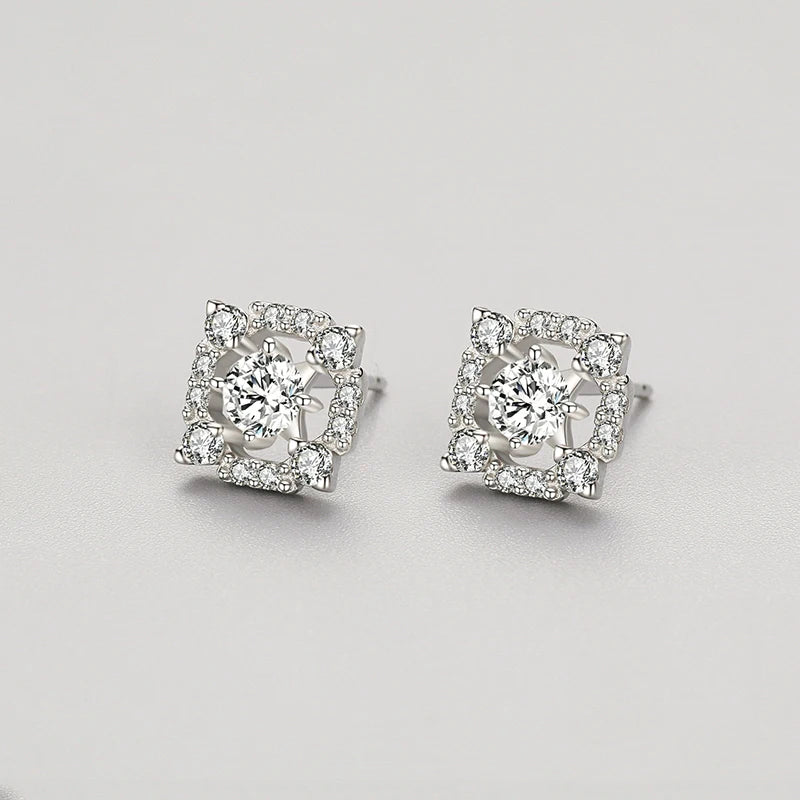 Ailmay Shining Zircon Fine Round Square Geometric Design For Women Fashion 925 Sterling Silver Popular Jewelry Set
