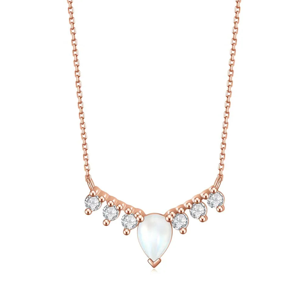 ArtistA OL1039N Abiding Fashion 925 Sterling Silver Rose Gold Plated White Cz Pear Cut Rainbow Moonstone Colored Nano Gemstone Necklace