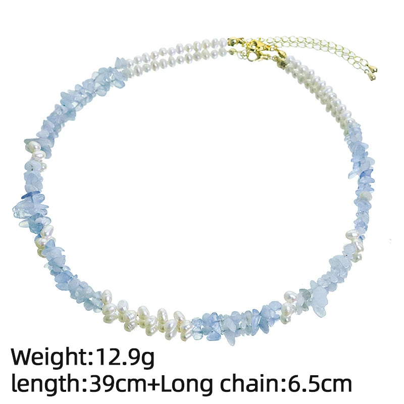 GLSEEVO Natural Freshwater Pearl Aquamarine Jewelry Set for Women Daily Wear Dating Party Pearl Jewelry Set Minimalist Jewelry