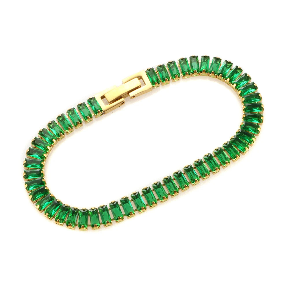 Tennis Chains Necklace Crystal Diamond Colorful Cubic Zirconia Tennis Tarnish Free Customize Bracelet Fashion Jewelry Set