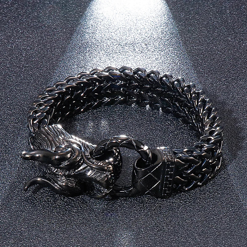 KALEN Fashion Men Fashion Punk Stainless Steel Bracelet Chinese Dragon Link Chain Bracelet