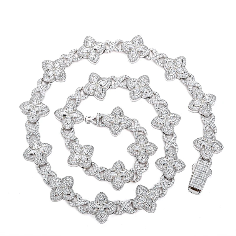 Custom Iced Out 16mm 925 Sterling Silver Moissanite Necklace GRA Hip Hop Pave Setting Infinity Clover Cuban Link Chain Jewelry
