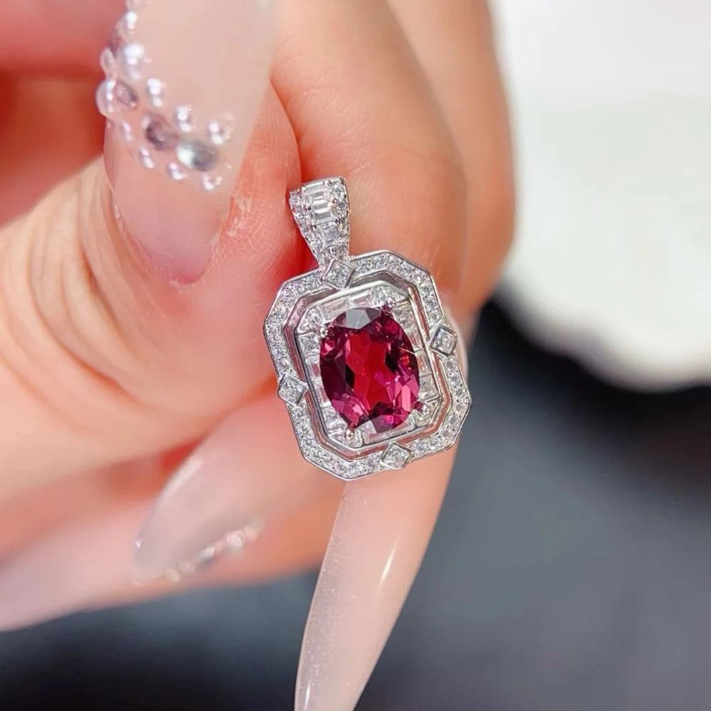 Gioiellieri Natural Garnet Pendant Necklace 925 Sterling Silver Rhodium Plated Luxury Jewelry for Trendy Engagement Anniversary Party Gifts
