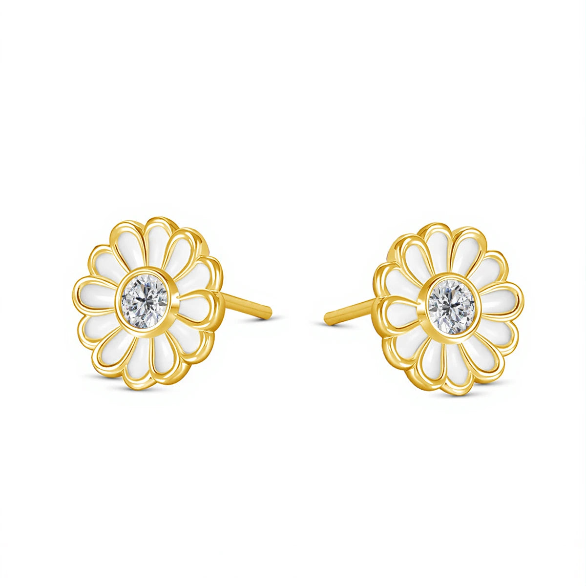 Gioiellieri Gemfiori Fine Jewellery Woman Girl Gift 0.3 Carat Moissanite White Enamel Color Hollow 14K Gold Small Daisy Stud Earrings