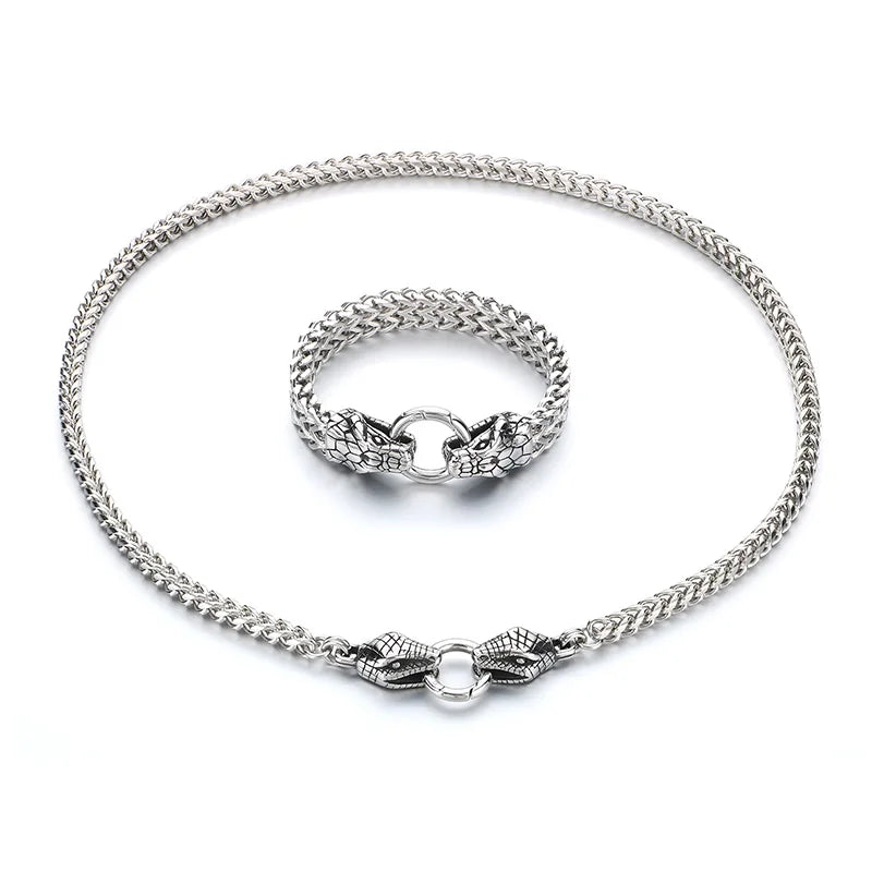REBEL Punk Fine Jewelry Fashion Bracelets Men Stainless Steel Snake Bracelet Necklace