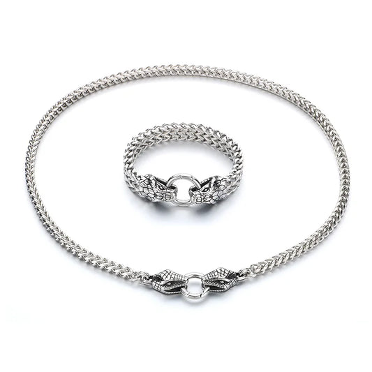 REBEL Punk Fine Jewelry Fashion Bracelets Men Stainless Steel Snake Bracelet Necklace