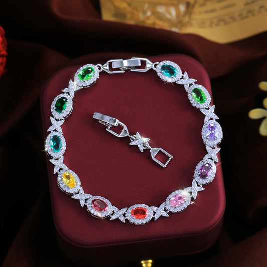 S&S CZ Oval Tennis Chain Link Bracelet – 5 Colours – Collection