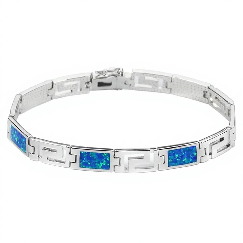 Fashion Trendy Silver Plated Brass Christian Opal Inlaid Minimalist Geometric Design Women's Anniversary Chain Link Bracelet