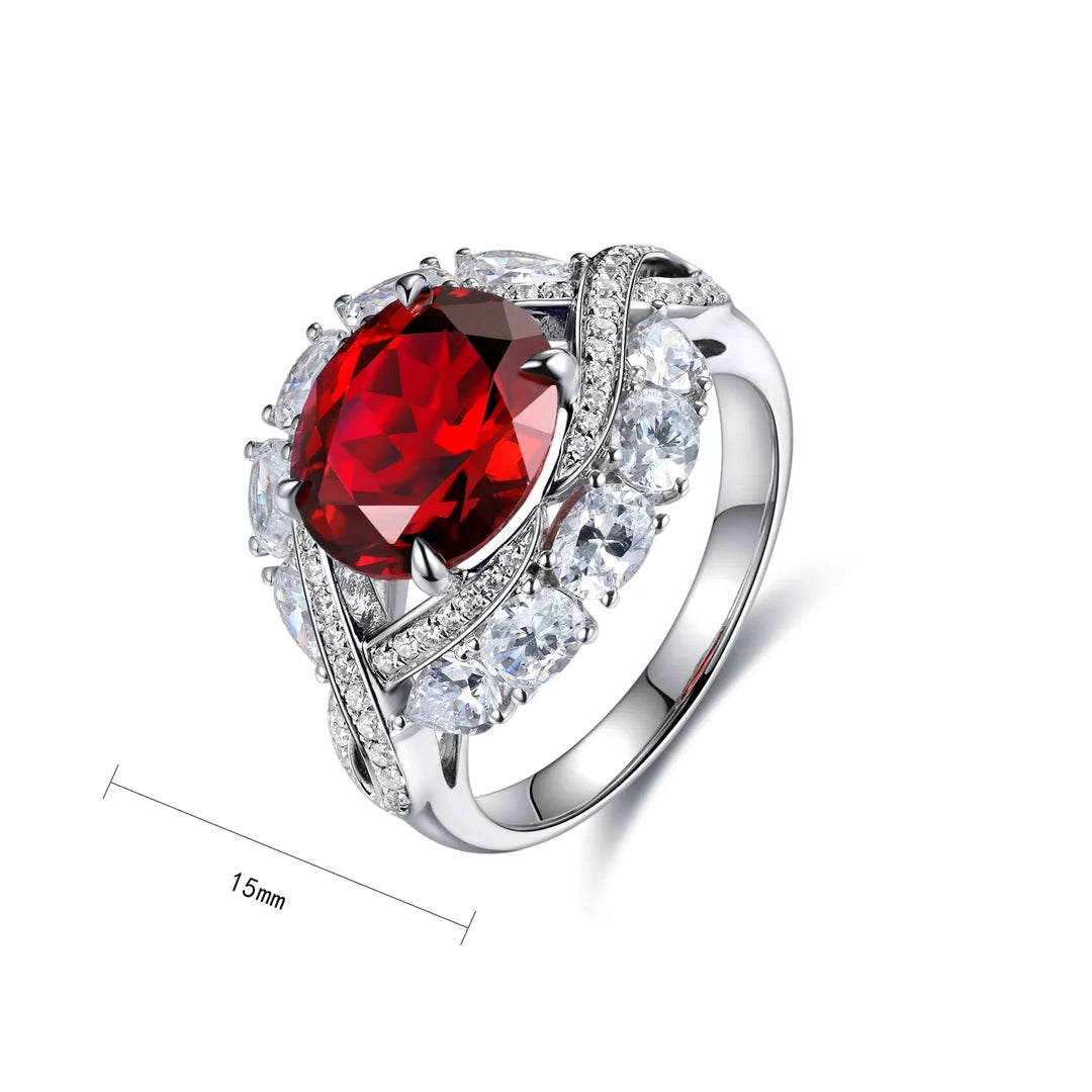 Gemfiori Statement Rings Sterling 925 Silver Lab Grown Ruby Rings for Women Engagement Rings of the Day Wedding Gift Customize Jewelry