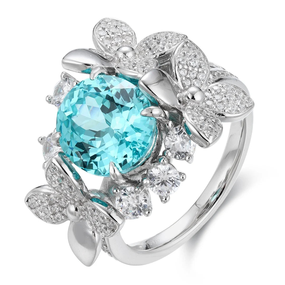 Gemfiori Jewelry Trendy High Quality S925 Silver Cultivated Paraiba Ring Unisex Engagement Ring for Wedding Party or Gift