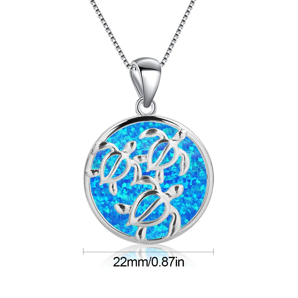 Bohemian Hawaiian Blue Opal Turtle Necklace-3 Turtle Pendant Trendy Copper Sweater Chain Necklace for Women Wholesale