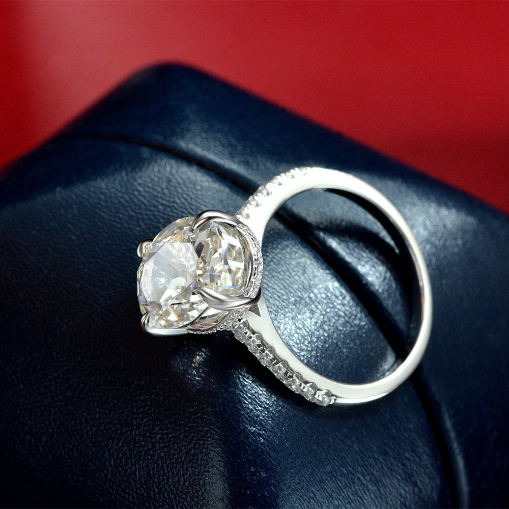 MuShan 4ct High Carbon Diamond Platinum Plated Women's Wedding Ring Pave Setting 925 Sterling Silver Luxury Jewelry for Party