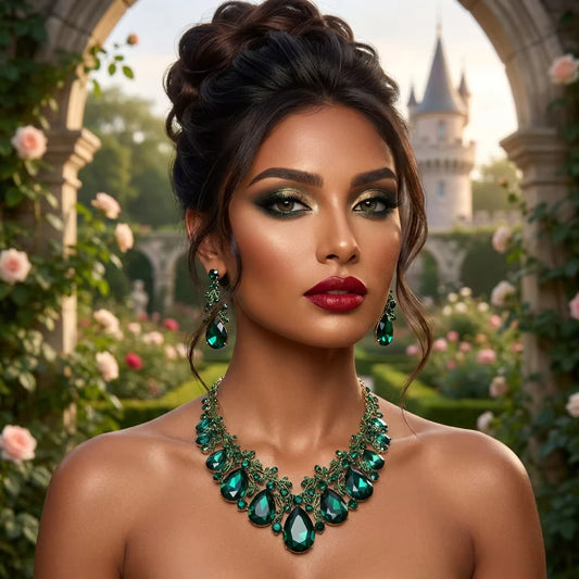 Luxurious Crystal Statement Necklace and Earrings Set Wholesale Teardrop Rhinestone Bridal Wedding Jewelry Set for Prom Party