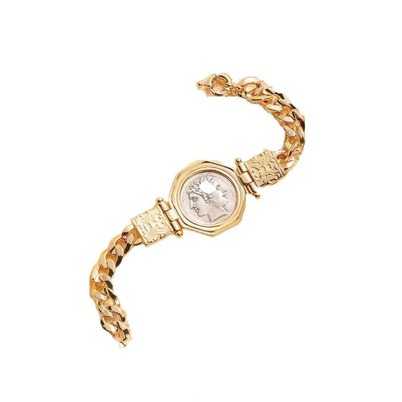 MuShan Jewelry Factory a New Aged 925 Sterling Silver Bracelet Featuring the Ancient Greek Double-faced Door God Janus for Women