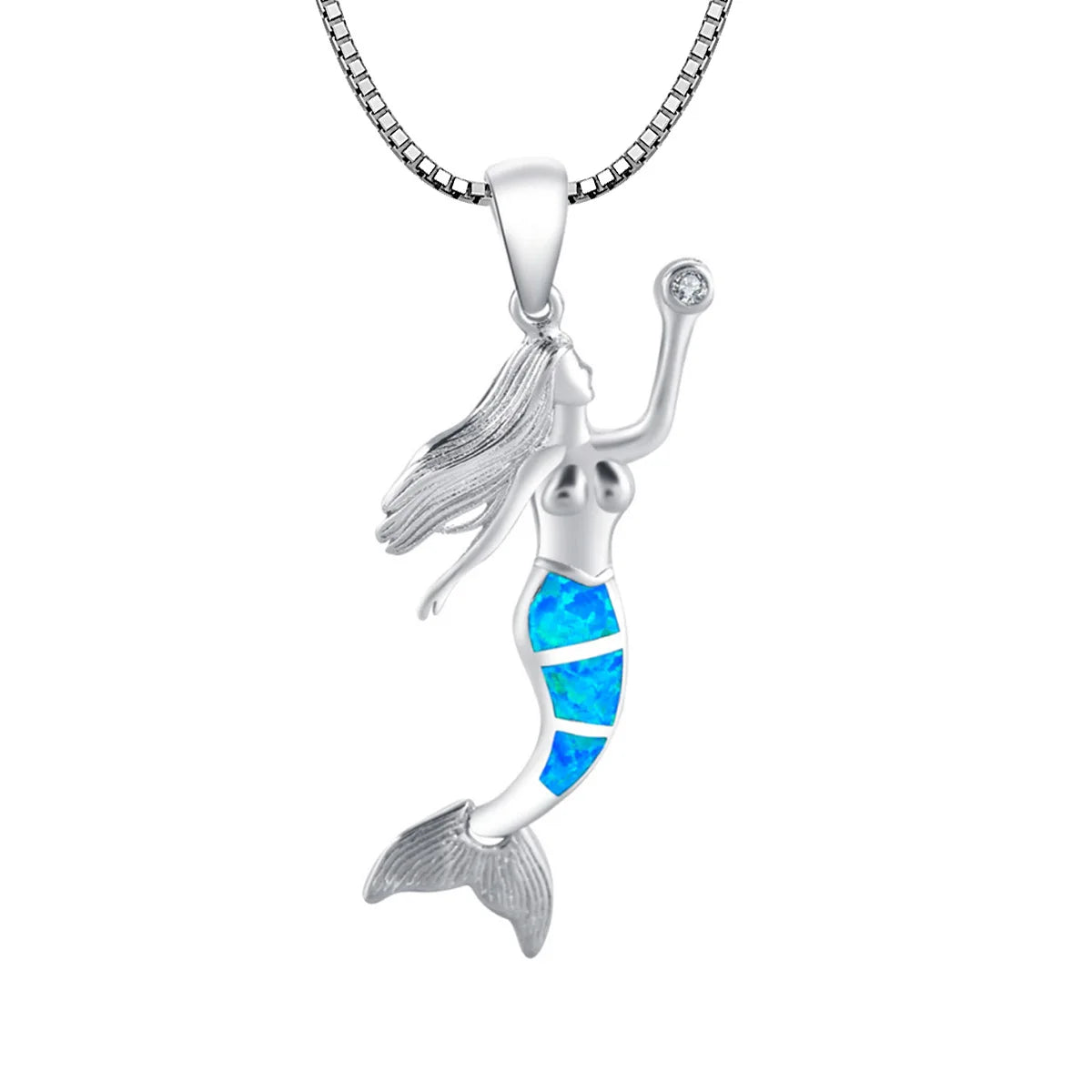 Elegant Ins-Inspired Mermaid Tears Opal Necklace | Blue Ocean Aura Statement Sweater Chain
