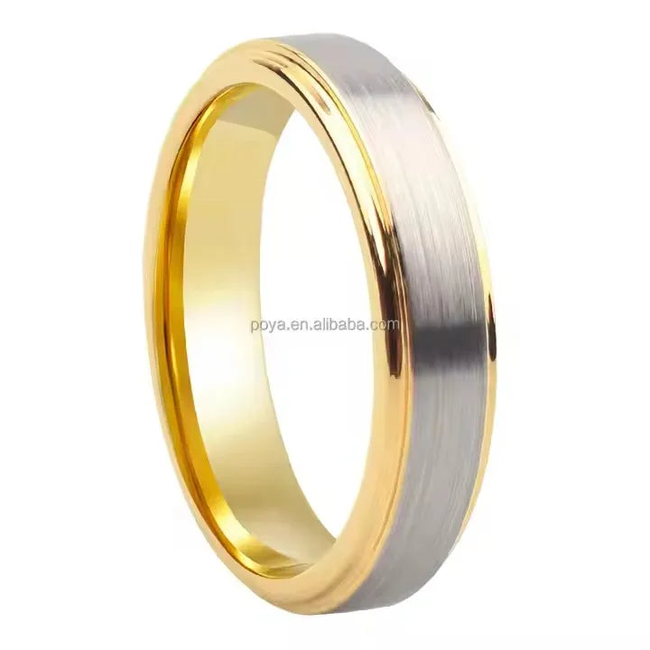 POYA Unisex 4mm Silver Gold Tungsten Carbide Wedding Band Ring Fashionable Anniversary Gift Couples Christian Jewelry Parties