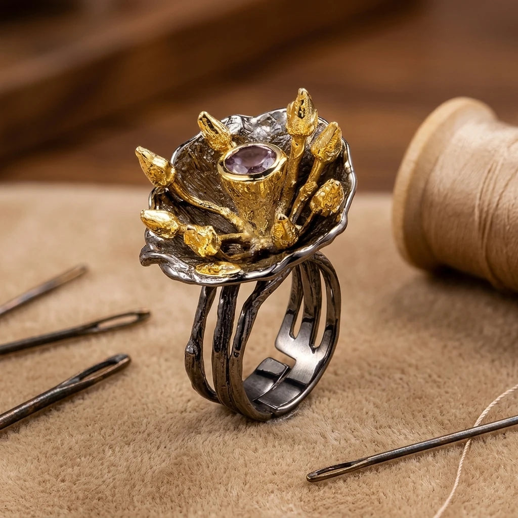 Handmade Women Fashionable Flower Design 925 Sterling Silver Ring