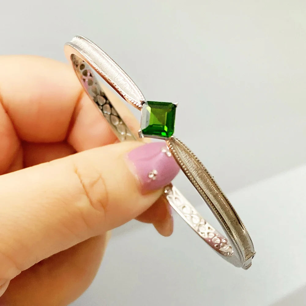 Gioiellieri Sterling Silver Emerald Bracelet with Natural Green Stone for Ladies S925 Fine Jewelry Elegant Gemstone Anniversary Present