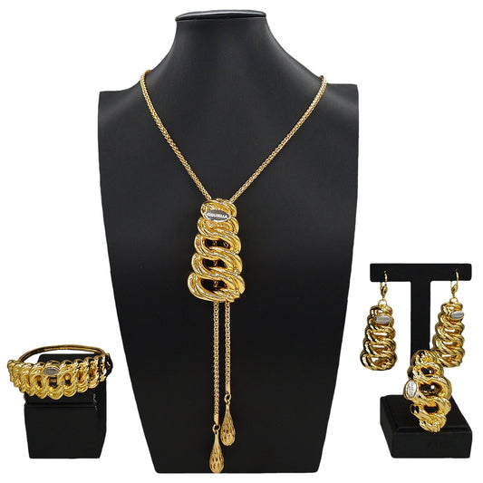Zhuerrui Modern Elegant Series Gold-plated Jewelry Set Interlocking Tassel Pendant African Noble Wedding Ring BraceletHK013522