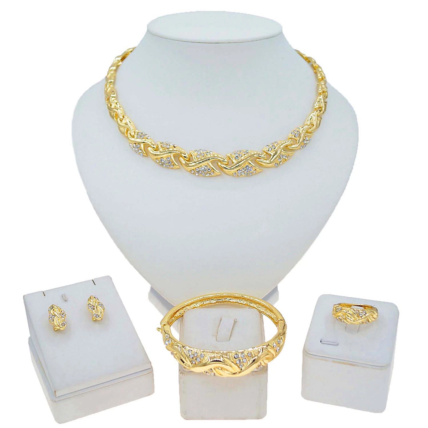 Zhuerrui24K Gold-Plated Fashion Jewelry Set With Diamonds Gorgeous Heavy Industry Exquisite Bride Wedding AccessoriesHD160412