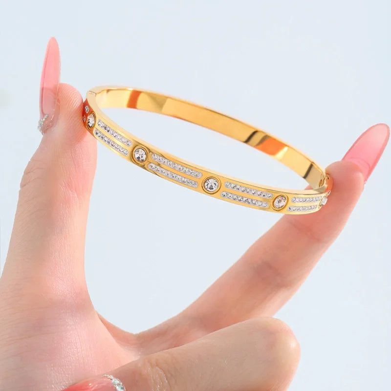 REBEL Stainless Inoxydable Stainless Steel 18K Gold Plated Roman Women Fashion Jewelry Bracelets Bangles