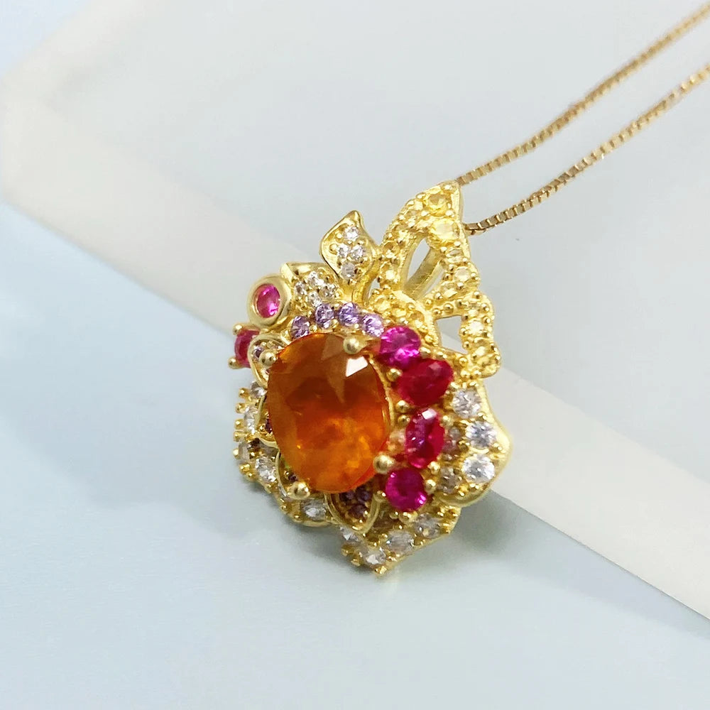 Gioiellieri Natural Fanta Garnet Pendant S925 Sterling Silver Necklace for Women Fine Jewelry January Birthstone Anniversary Gift Orange