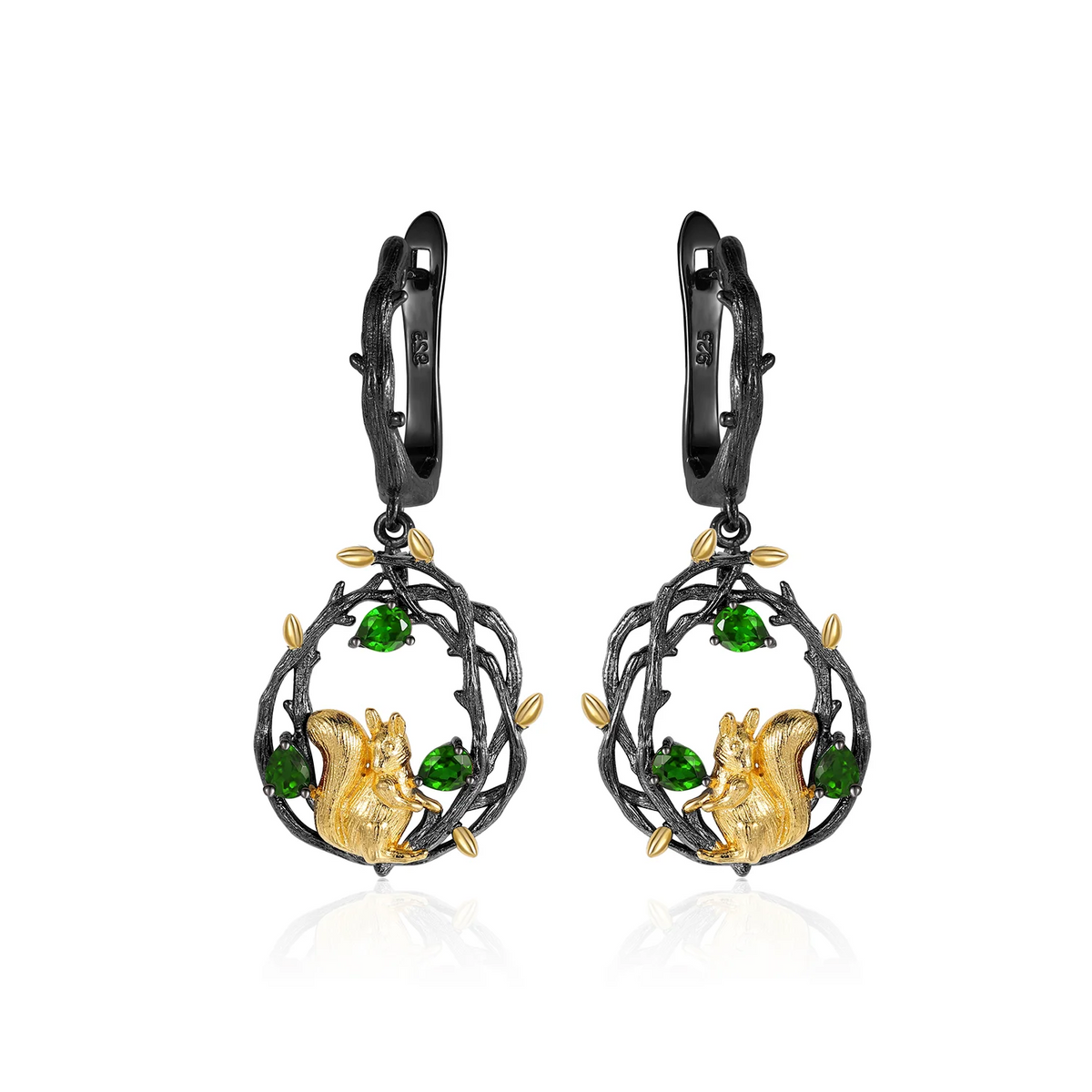 ArtistA C7874 Abiding High-end Gold Plated Vivid Cute Squirrel 925 Sterling Silver Chrome Diopside Jewelry Sets for Moroccan Wedding