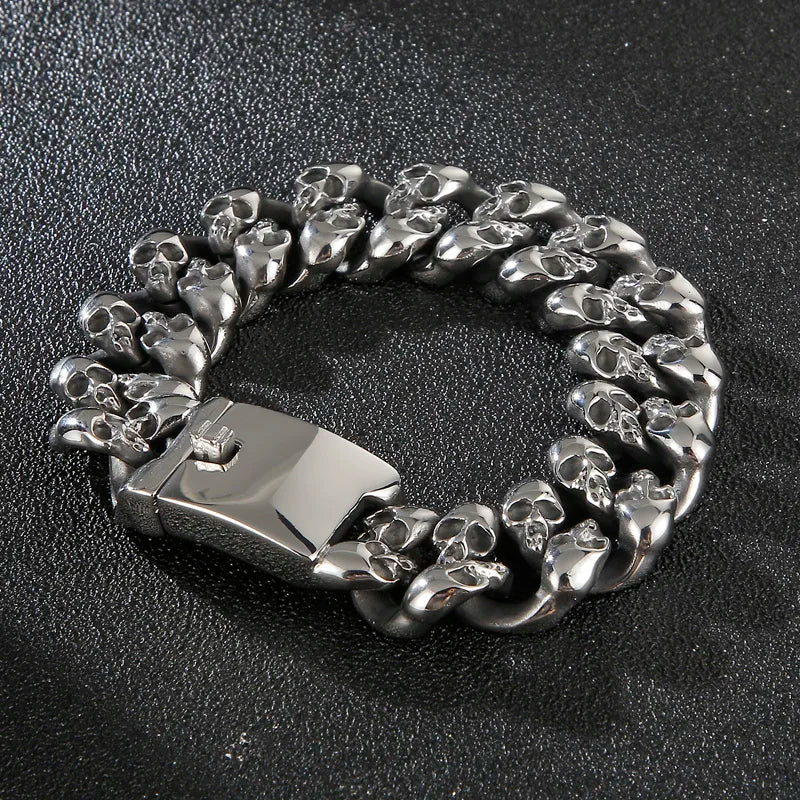 KALEN Mens Punk Fine Jewelry Fashion Bracelets Stainless Steel Skull Charm Links Bracelet