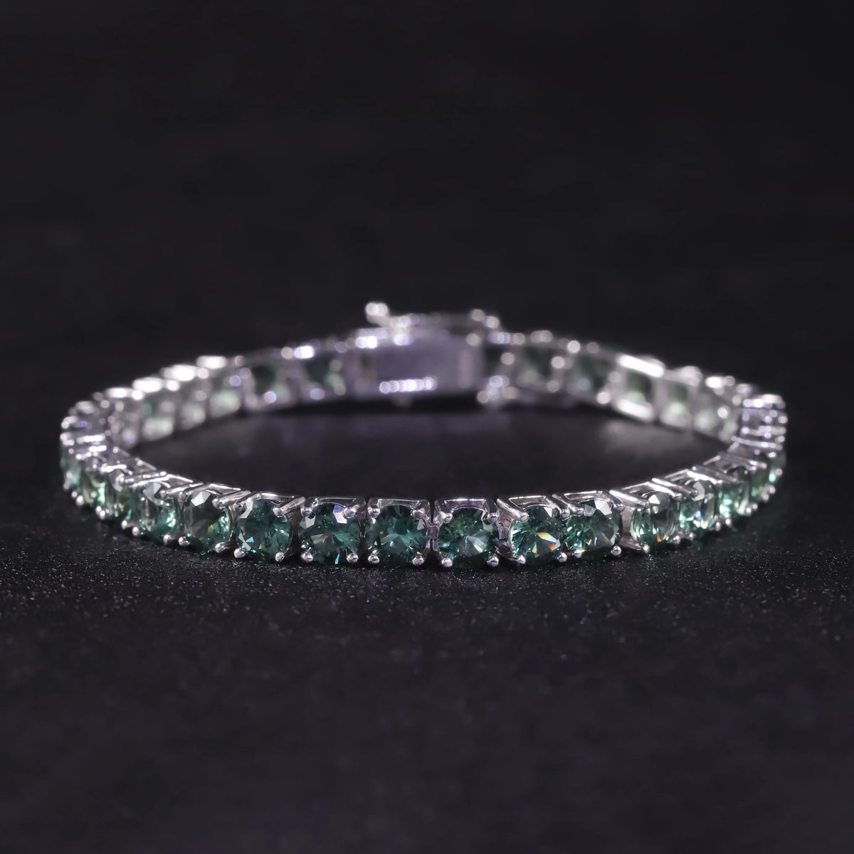 Gemfiori 5MM 7.5IN 11.2g 925 Sterling Silver Women Classic Rhodium Plated Lab Grwon Green Spinel Tennis Bracelet for Daily Wear