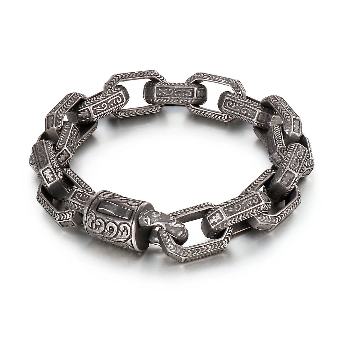 VIKING Mens Vintage Geometric Chain Bracelet – Silver & Ancient Silver Stainless Steel