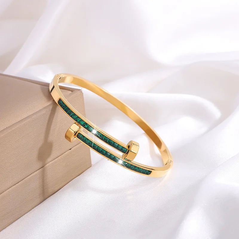 REBEL Stainless Inoxydable Stainless Steel 18K Gold Plated Roman Women Fashion Jewelry Bracelets Bangles
