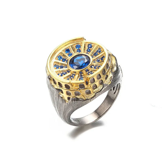 New Design Custom Handmade Blue Crystal Stone Colosseum Christmas 925 Sterling Silver Luxury Gift Woman Jewelry Ring