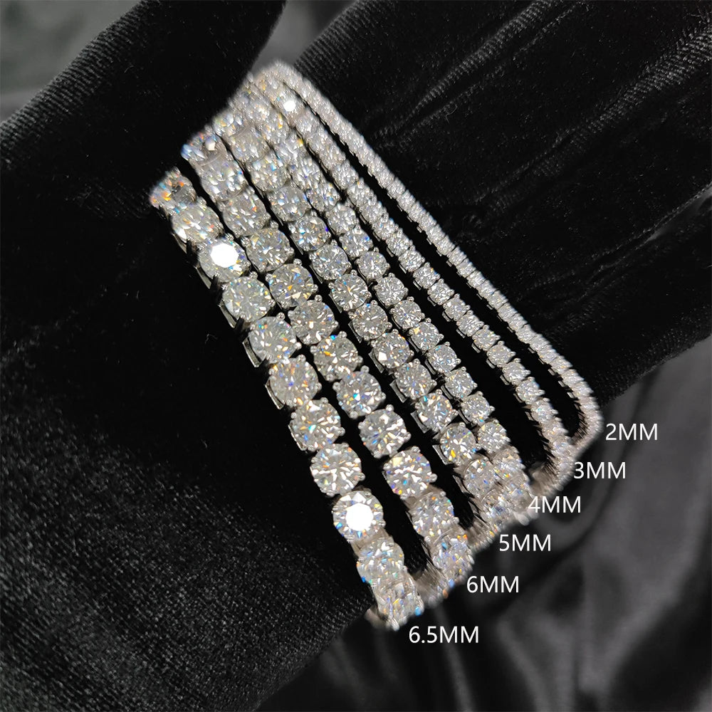 Gemfiori Iced Out D Color VVS 925 Sterling Silver 2MM 3MM 4MM 5MM 6.5MM Moissanite Diamond Necklace Tennis Chain for Men Women