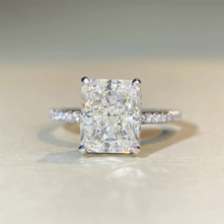 S&S 925 Silver Crushed Ice Cut CZ Ring | 5A+ Zirconia | Engagement & Wedding | Rhodium-Plated