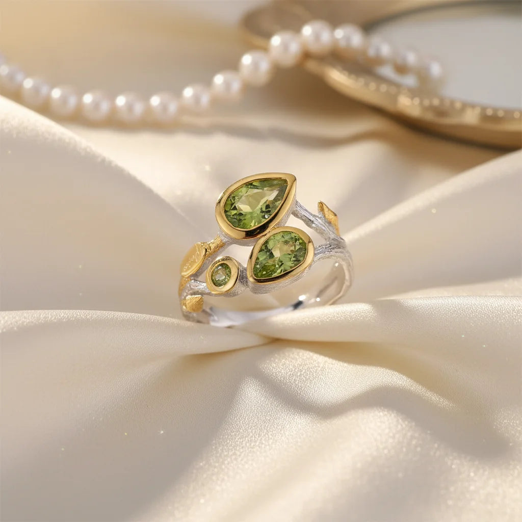 Handmade Natural Peridot Stone 925 Sterling Silver Fine Ring