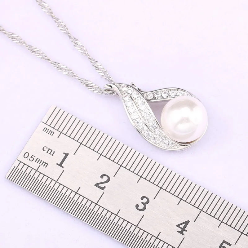 XOTICA Natural White Pearl Silver Jewelry Set for Women Zircon Bracelet Earrings Rings Necklace Pendant for Wedding Party Engagement