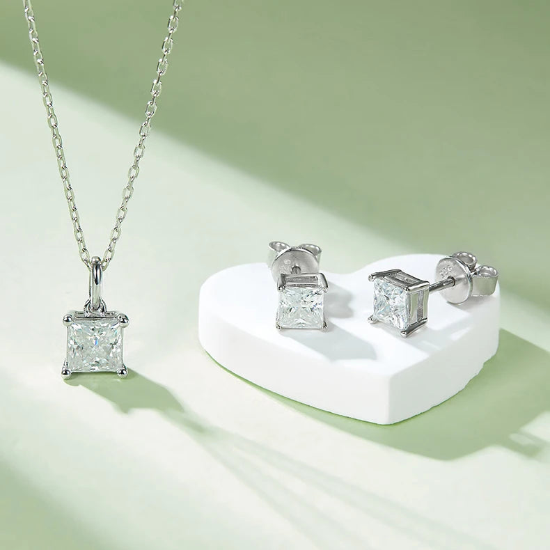REDheart Hot Selling Fine 925 Sterling Silver Necklace Earrings Jewelry Sets Diamond Emerald Cut D Color Moissanite Wedding Jewelry Sets