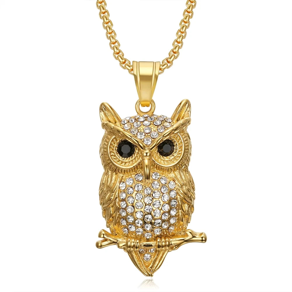 Hip Hop Viking Owl Bird Tree Branch Punk Iced Out Moissanite Pvd Stainless Steel Fashion Jewelry Pendant Necklaces Gold Plated