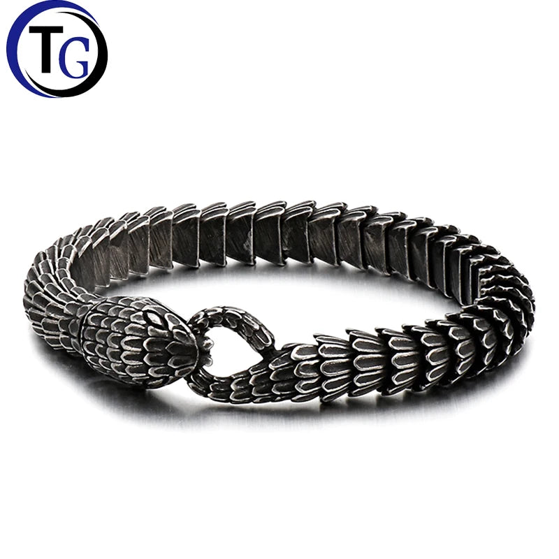 REBEL New Gothic Geometric Chain Link Men's Stainless Steel Bracelet Snake Lion's Head Skull Tarnish Free Waterproof Hip Hop Micro