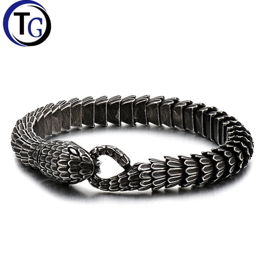 REBEL New Gothic Geometric Chain Link Men's Stainless Steel Bracelet Snake Lion's Head Skull Tarnish Free Waterproof Hip Hop Micro
