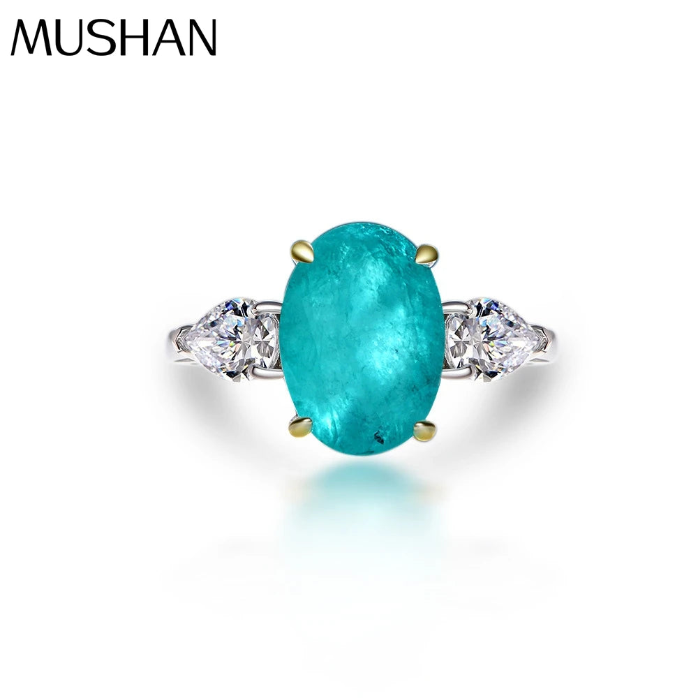 MuShan Jewelry Factory Blue Green Synthetic Paraiba 10*14 Ring in 5 Carat Silver Oval Shape Is Selling Well