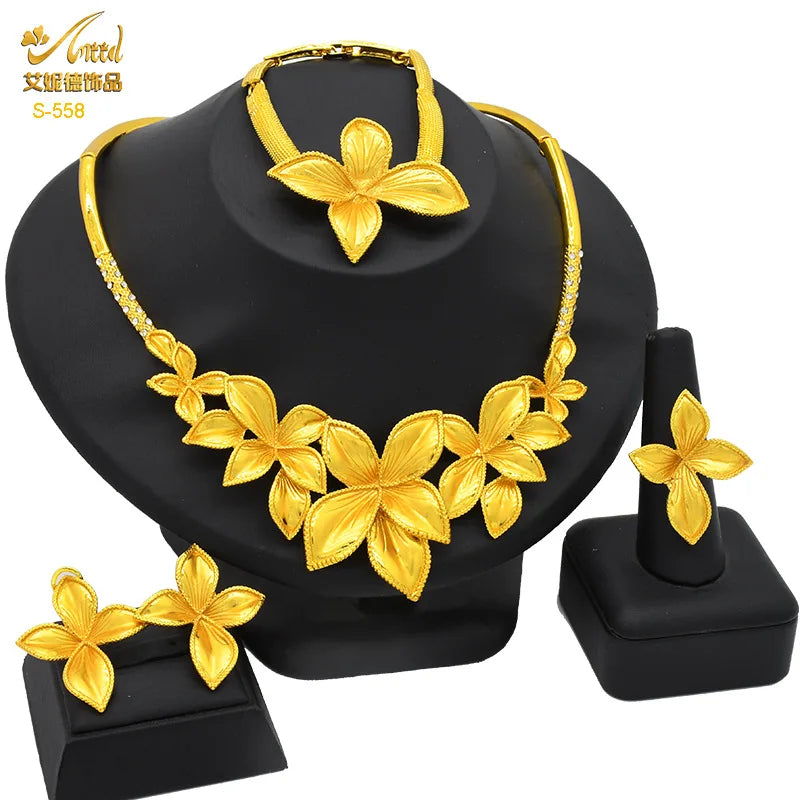 Gold Heart Bridal Jewellery Set | Necklace, Bracelet, Earrings & Ring | 24 Style Options