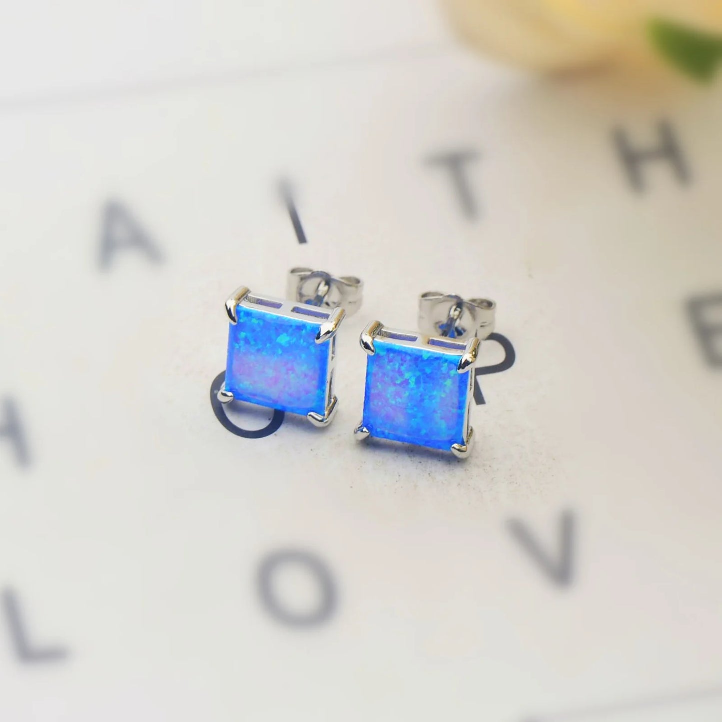 Ins Square Brass Geometric Opal Earrings | Minimalist Cute Gift Jewelry Best Seller Wholesale